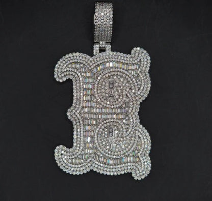 Emerald cut VVS1 Moissanite Layered Letter Pendant, Iced out Chunky Pendant, Custom Alphabet/Letter, 925 Sterling Silver/10k, Hip Hop Pendant