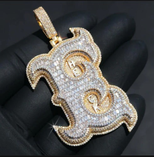Emerald cut VVS1 Moissanite Layered Letter Pendant, Iced out Chunky Pendant, Custom Alphabet/Letter, 925 Sterling Silver/10k, Hip Hop Pendant