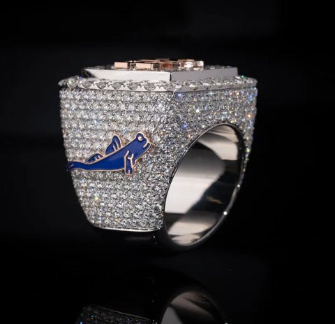 Custom Iced Out Championship Ring, 925 Sterling Silver &amp; VVS Moissanite, Personalized Hip Hop Bling Ring, Men's Statement Jewelry