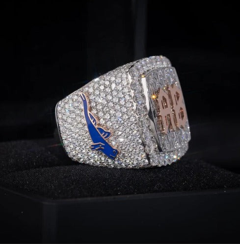 Custom Iced Out Championship Ring, 925 Sterling Silver &amp; VVS Moissanite, Personalized Hip Hop Bling Ring, Men's Statement Jewelry