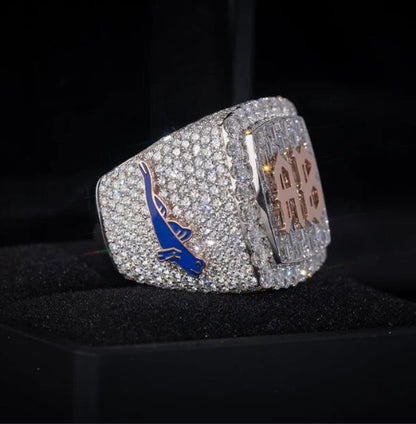 Custom Iced Out Championship Ring, 925 Sterling Silver &amp; VVS Moissanite, Personalized Hip Hop Bling Ring, Men's Statement Jewelry