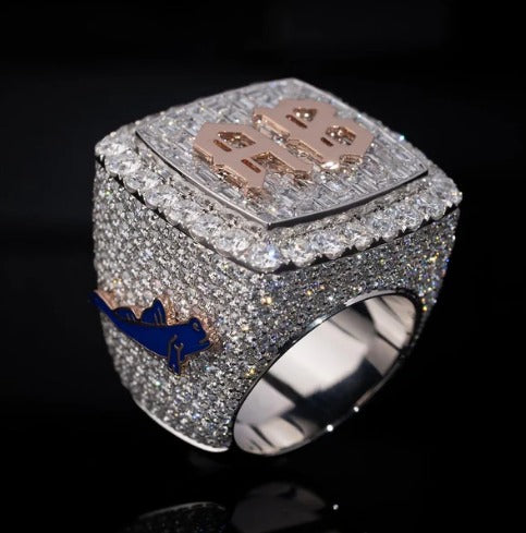 Custom Iced Out Championship Ring, 925 Sterling Silver &amp; VVS Moissanite, Personalized Hip Hop Bling Ring, Men's Statement Jewelry