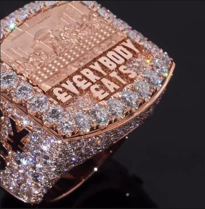 Custom Iced Out Championship Ring, 925 Sterling Silver &amp; VVS Moissanite, Personalized Hip Hop Bling Ring, Men's Statement Jewelry