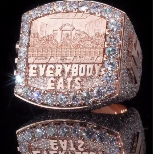 Custom Iced Out Championship Ring, 925 Sterling Silver &amp; VVS Moissanite, Personalized Hip Hop Bling Ring, Men's Statement Jewelry