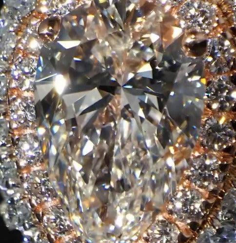 5ct Pear-Shaped Moissanite and Asscher Cut Accent Stones Iced-Out Ring - White &amp; Rose Gold Finish, Luxury Hip-Hop Bling