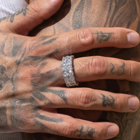 Classy Jewels Moissanite Double Row Ring - 925 Silver - D Colour - VVS1