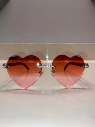 Iced out Rimless Sunglasses Detroit Heart style Buffs