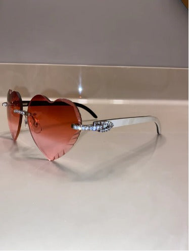 Iced out Rimless Sunglasses Detroit Heart style Buffs