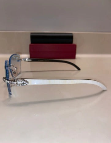 Made to order: Iced out moissanite Diamond cut White Buffalo horn glasses