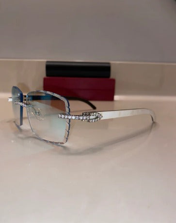 Made to order: Iced out moissanite Diamond cut White Buffalo horn glasses