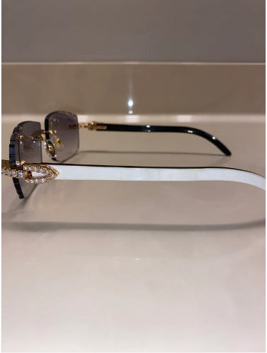 Iced out moissanite Diamond cut White Buffalo horn glasses