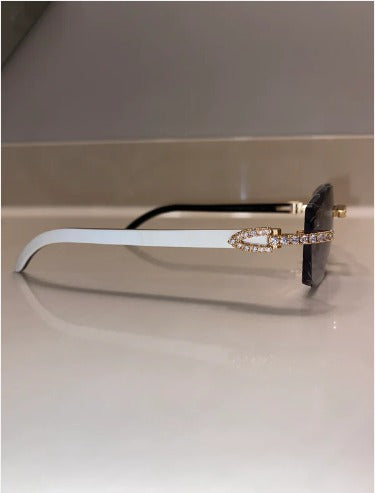 Iced out moissanite Diamond cut White Buffalo horn glasses