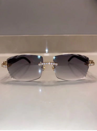 Iced out moissanite Diamond cut White Buffalo horn glasses