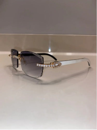 Iced out moissanite Diamond cut White Buffalo horn glasses