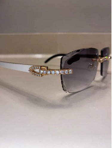 Iced out moissanite Diamond cut White Buffalo horn glasses