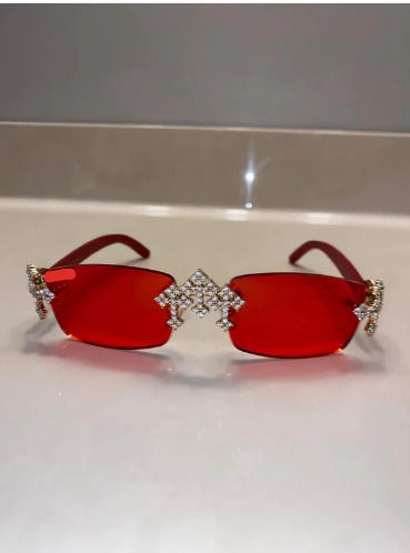 Iced Out red wood sunglasses