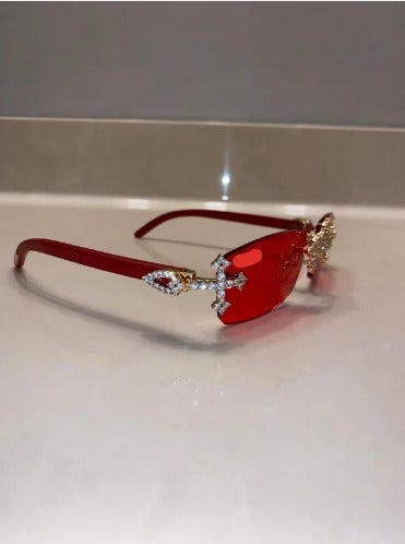 Iced Out red wood sunglasses