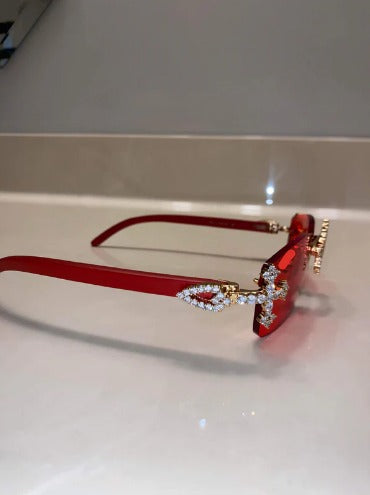 Iced Out red wood sunglasses