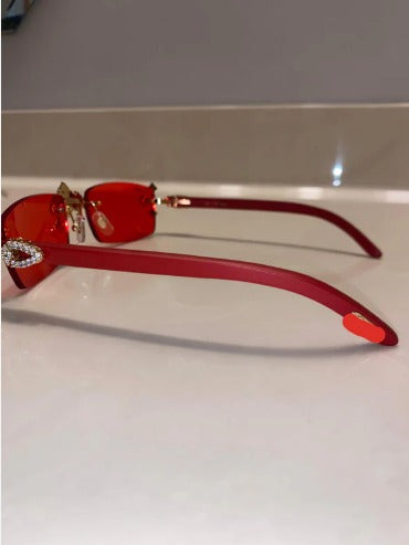 Iced Out red wood sunglasses