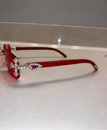 Iced Out red wood sunglasses