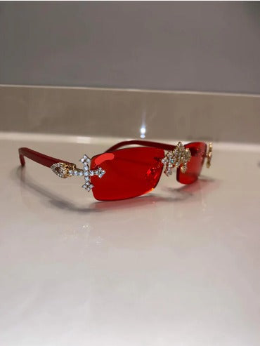 Iced Out red wood sunglasses