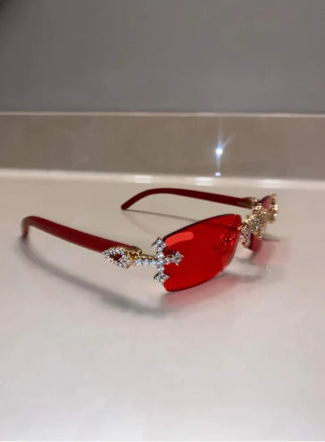 Iced Out red wood sunglasses