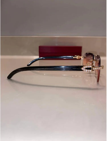 Iced out moissanite black Buffalo horn glasses