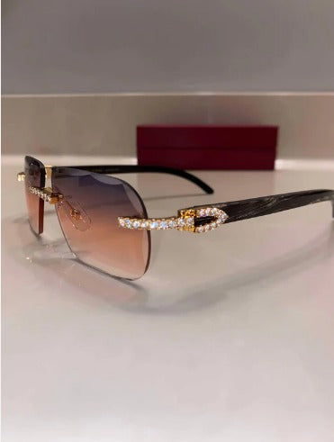 Iced out moissanite black Buffalo horn glasses