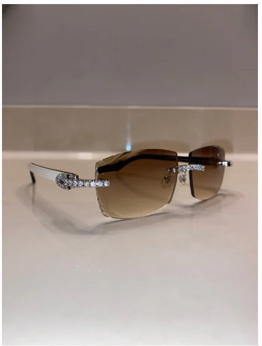 Iced out moissanite White Diamond cut Buffalo horn glasses