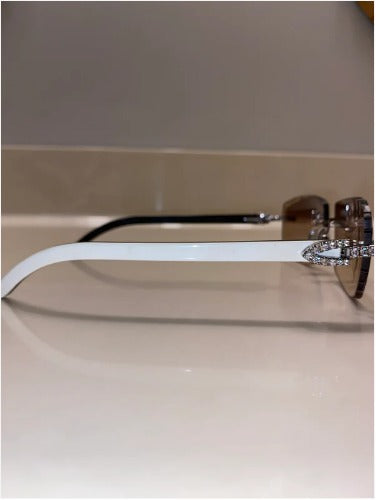 Iced out moissanite White Diamond cut Buffalo horn glasses