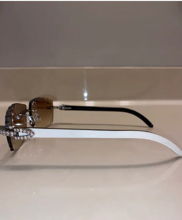 Iced out moissanite White Diamond cut Buffalo horn glasses