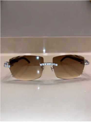 Iced out moissanite White Diamond cut Buffalo horn glasses