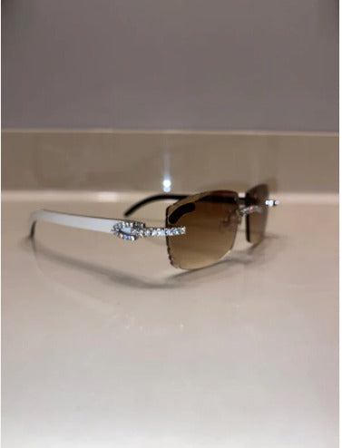 Iced out moissanite White Diamond cut Buffalo horn glasses