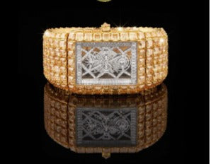 Imperial Majesty Full Gold Moissanite Diamond Luxury Watch with Baguette and Princess Cut Stones