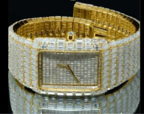Full Iced Baguette Cut Lab Grown Diamond Watch Where Golden Luxury Meets Timeless Precision by Classy jewels