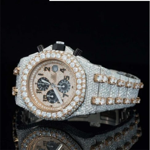 Uniquely Crafted Two Tone Fully Iced Out Automatic Moissanite Watch For Men