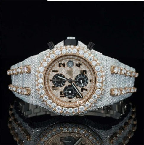 Uniquely Crafted Two Tone Fully Iced Out Automatic Moissanite Watch For Men