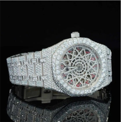 Iced Out Moissanite Watch Red Arabic Number With Automatic Movement