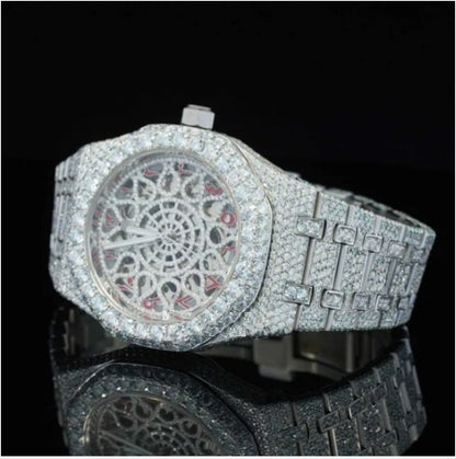 Iced Out Moissanite Watch Red Arabic Number With Automatic Movement