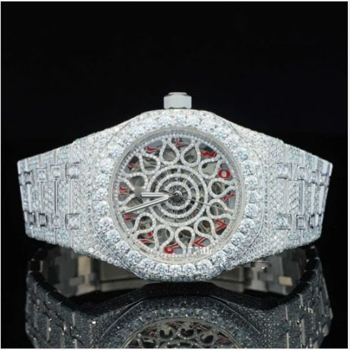 Iced Out Moissanite Watch Red Arabic Number With Automatic Movement
