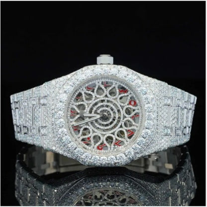 Iced Out Moissanite Watch Red Arabic Number With Automatic Movement