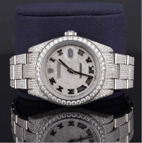 Full Iced Out Diamond Oyster Roman Dial Automatic Moissanite Watch