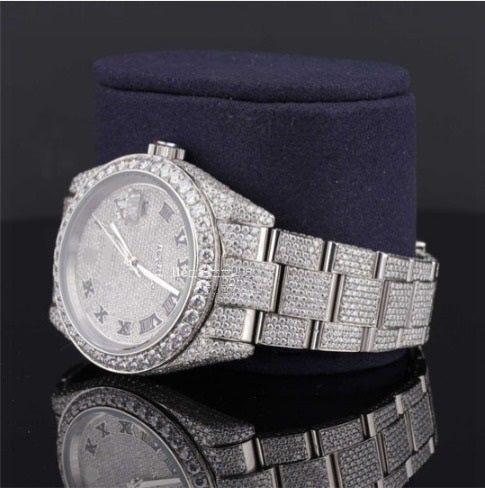 Full Iced Out Diamond Oyster Roman Dial Automatic Moissanite Watch