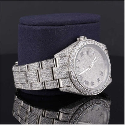 Full Iced Out Diamond Oyster Roman Dial Automatic Moissanite Watch