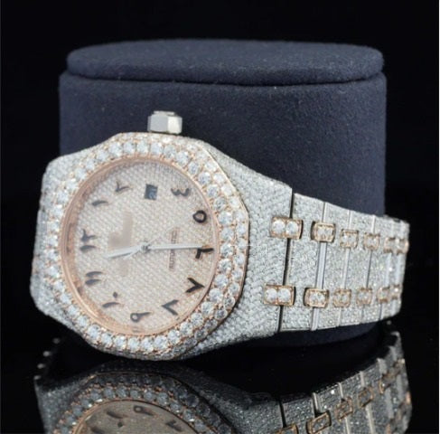 Luxury Moissanite Watch Iced Out Arabic Numericals Automatic Movement For Men