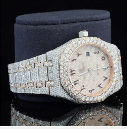 Luxury Moissanite Watch Iced Out Arabic Numericals Automatic Movement For Men