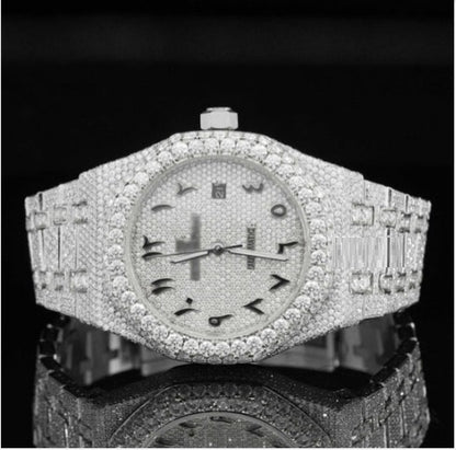 Luxury Moissanite Watch Iced Out Arabic Numericals Automatic Movement For Men