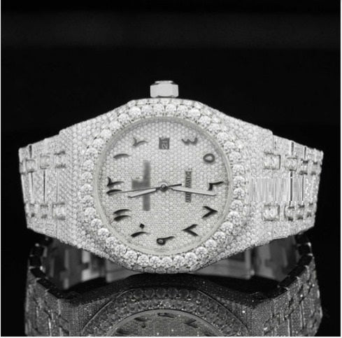 Luxury Moissanite Watch Iced Out Arabic Numericals Automatic Movement For Men