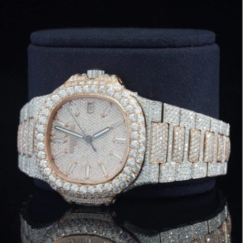 Classic Iced Out Sapphire Crystal Glass Automatic Watch