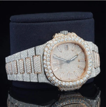 Classic Iced Out Sapphire Crystal Glass Automatic Watch